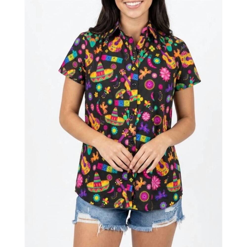 NEW LAYERZ CLOTHING sarah button front top in fiesta